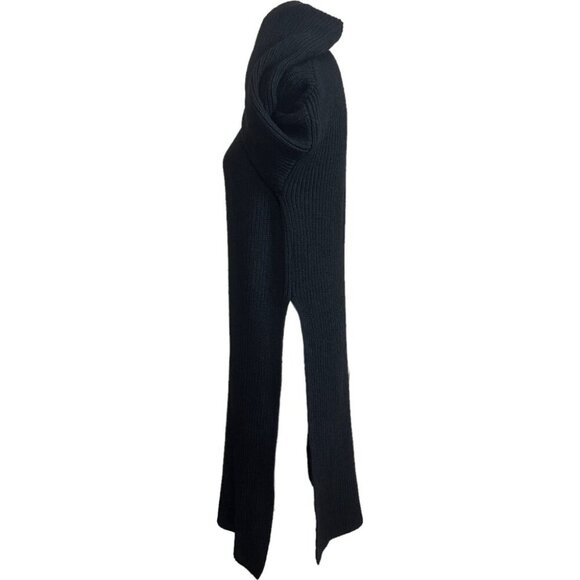 Zara Black Ribbed One Shoulder Tunic Sweater Dress Cardi Womens Size XS goth - Picture 4 of 9